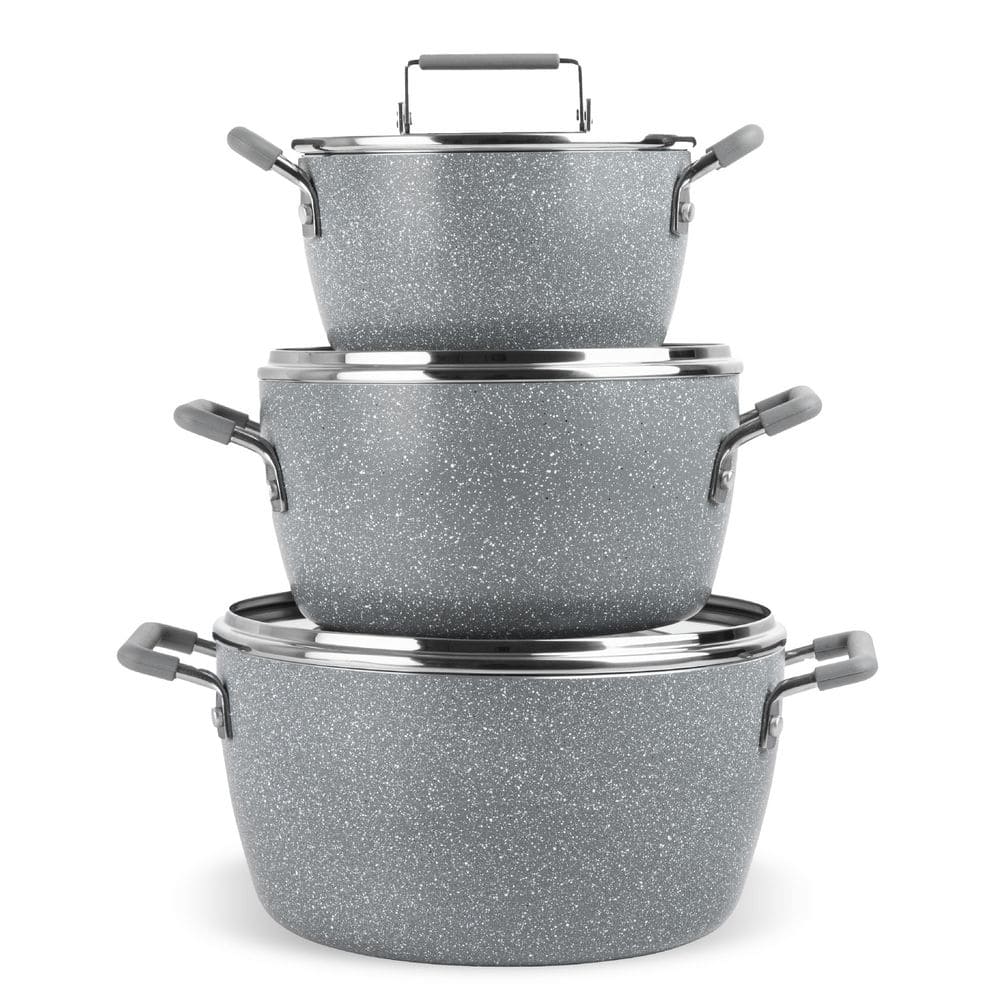 GRANITESTONE Ceraluxe 6-Piece Speckled Grey Aluminum Ceramic Nonstick ...