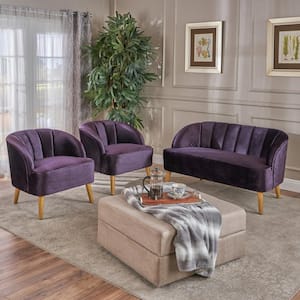 3-Piece Blackberry Velvet Loveseat and Club Chair Chat Set