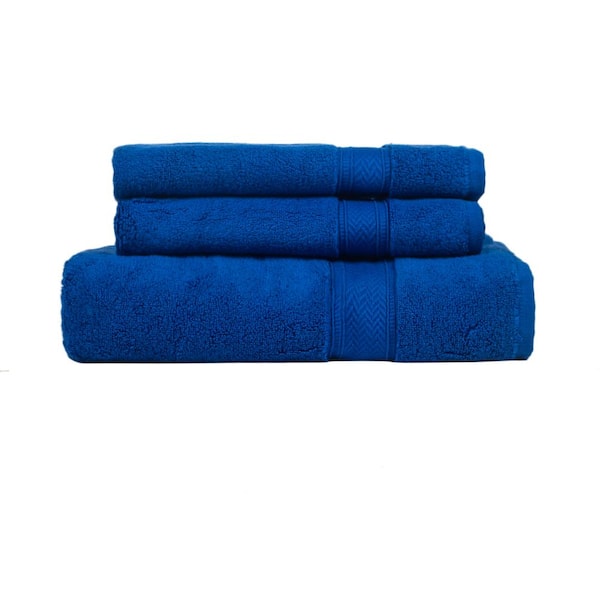 Unbranded Zero Twist 3-Piece Cobalt Blue 100% Cotton Bath Towel Set