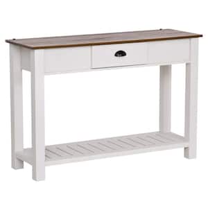 47.25 in. White 32 in. H Rectangular Wooden Console Table with Bottom Shelf