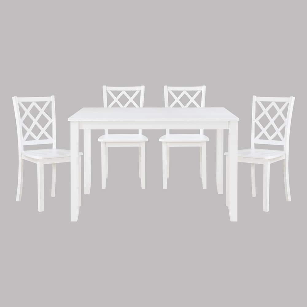 White Birch Veneer 5-Piece Dining Set with Lattice-Back Chairs