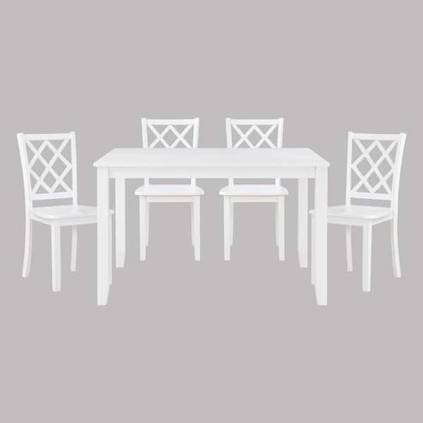 Dune 5-Piece White Finish Wood Top Dining Room Set Seats 4