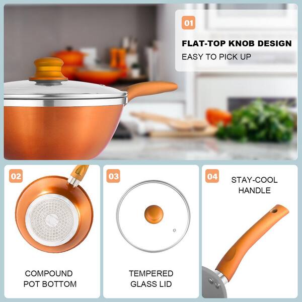 Aoibox 3-Piece Orange Nonstick Pot and Pan for Wok, Soup and Milk with Lids  HDSX03KI028 - The Home Depot