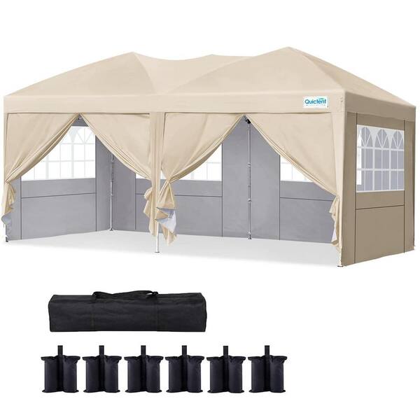 Quictent 10 ft. x 20 ft. Pop Up Canopy with 6 Removable Side Walls, Suitable for Outdoors, Party Tent in Beige