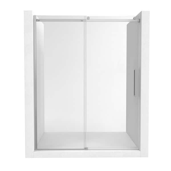 60 in. W x 76 in. H Sliding Frameless Shower Door with 5/16 in. (8 mm) Clear Glass in Brushed nickel