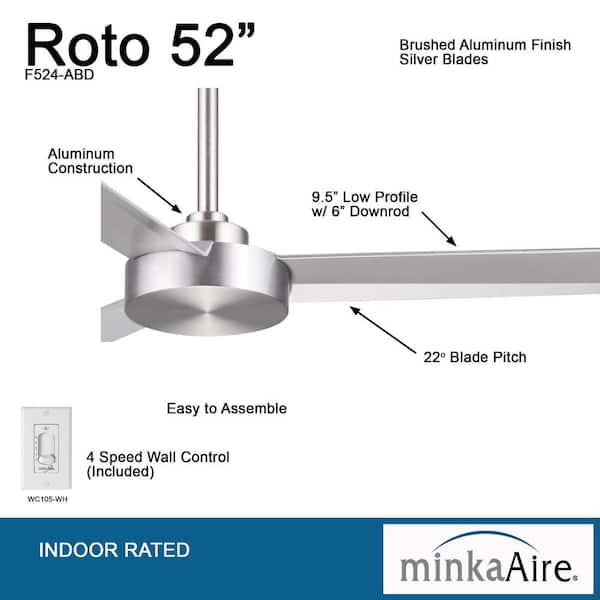 MINKA-AIRE Roto 52 in. Indoor Brushed Aluminum Ceiling Fan MINKA-AIRE Roto 52 in. Indoor Brushed Aluminum Ceiling Fan