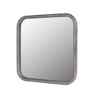 26 in. W x 23 in. H Small Square PU Covered MDF Framed Wall Bathroom Vanity Mirror in Pewter