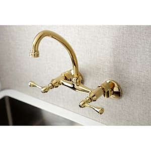 Traditional 2-Handle Wall-Mount Standard Kitchen Faucet in Polished Brass