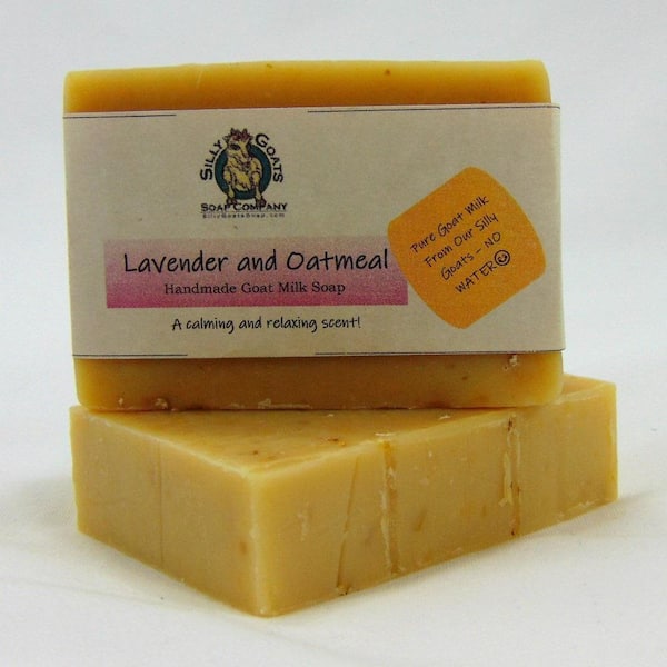 SILLY GOATS SOAP COMPANY SILLYGOATSSOAP.COM 5 oz. Lavender & Oatmeal - Handmade Goat Milk Bar Soap