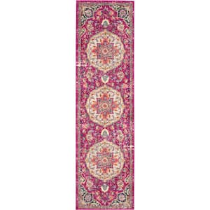 Passion Pink 2 ft. x 8 ft. Persian Medallion Transitional Kitchen Runner Area Rug