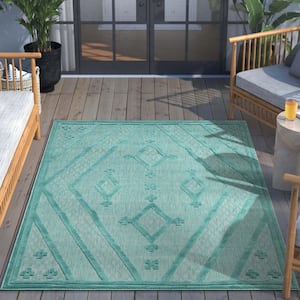 Sila Mali Moroccan Tribal Teal 2 ft. 3 in. x 7 ft. 3 in. Runner Flat-Weave Indoor/Outdoor Area Rug