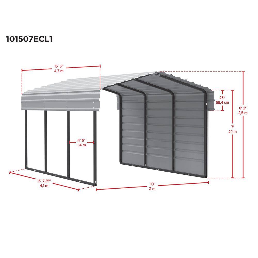 Charcoal Galvanized Steel Carport Kit with Enclosure, 10' x 15'