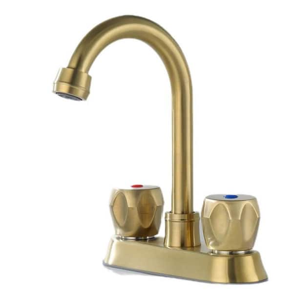 waterpar 4 in. Centerset 2 Handle Bathroom Faucet with Pop-Up Drain and Supply Hose in Brushed Gold