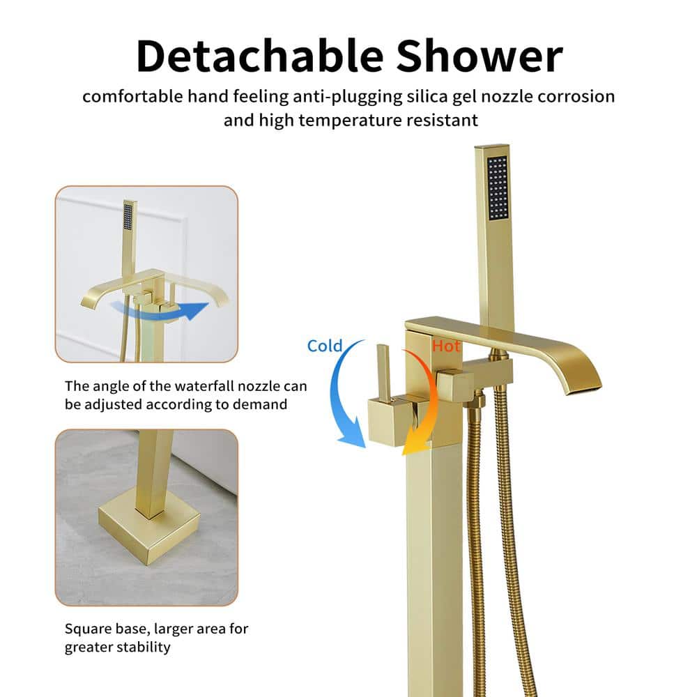 Brushed Gold Freestanding Roman Tub Faucet with Hand Shower