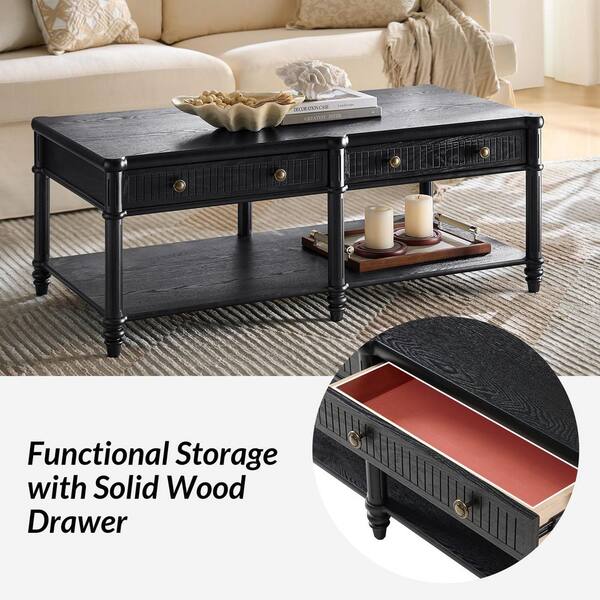 JAYDEN CREATION Roland 47 in. Black Rectangular Wood Coffee Table