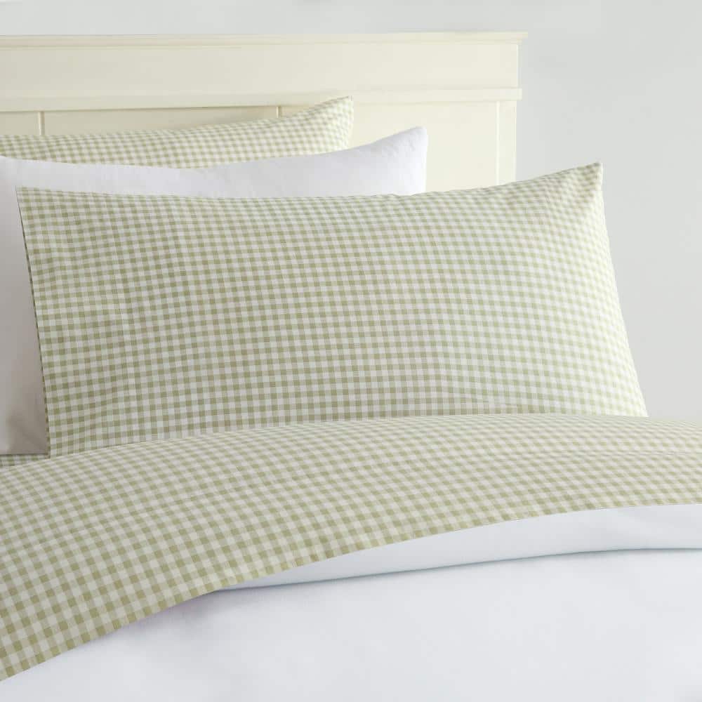 Twin Green Gingham Cotton Percale Sheet Set