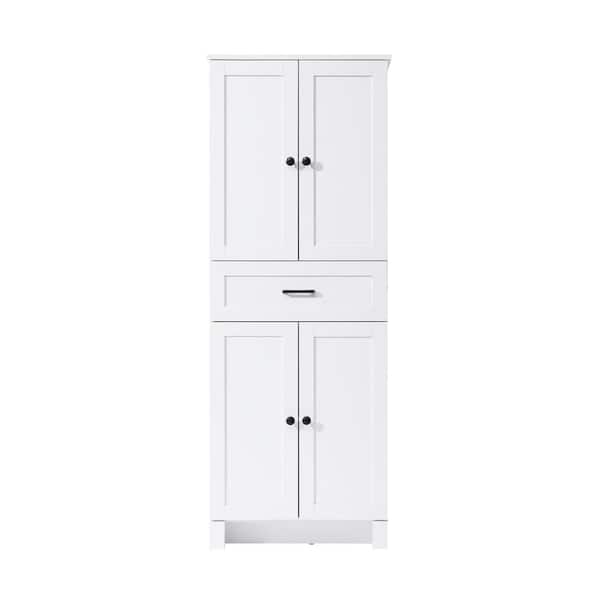 24 in. W x 18 in. D x 65 in. H White Freestanding Linen Cabinet
