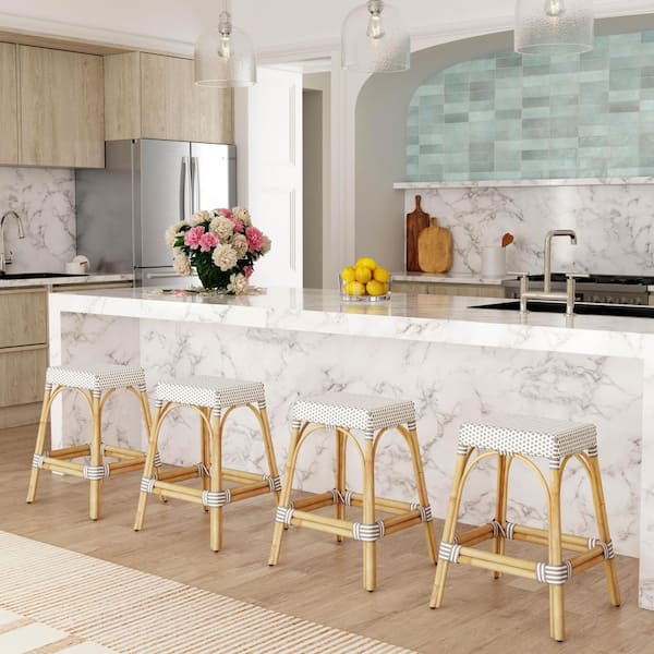 Butler Specialty Company Robias 24.5 in. Gray and White Dot Backless Rectangular Rattan Counter Stool (Qty 1)