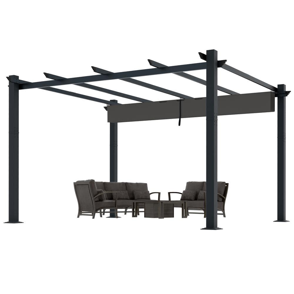 Gray Aluminum 12' x 16' Pergola with Retractable Canopy