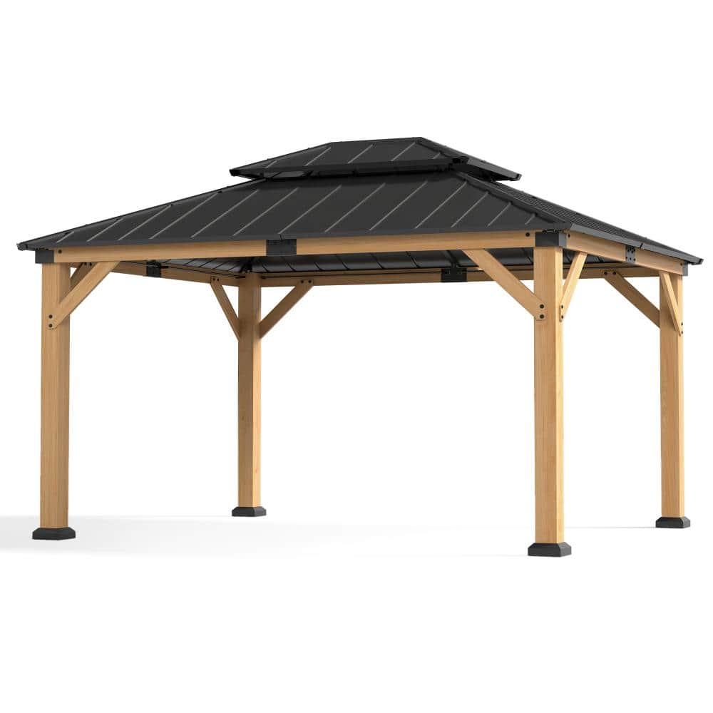 10 ft. x 12 ft. Wood Outdoor Pavilion with Steel Peak Roof–Weatherproof Gazebo for Backyard, Patio,and Garden price history on PriceWatchPro