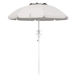 5.7 ft. Steel Beach Umbrella Adjust Height, Double Ruffled Outdoor Umbrella with Tilt and 2 Cup Holders in Cream White