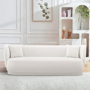 Siri 92.52 in. Contemporary Round Arm Linen Upholstered Rectangle Sofa in. Cream with Pillows