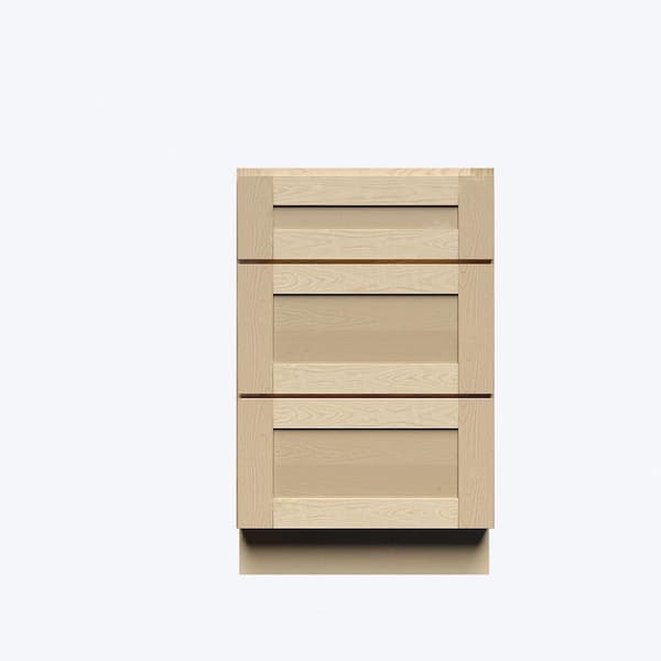LIFEART CABINETRY Lancaster Shaker Assembled 21 in. x 34.5 in. x 24 in. Drawer Base Cabinet with 3-Drawers in Natural Wood