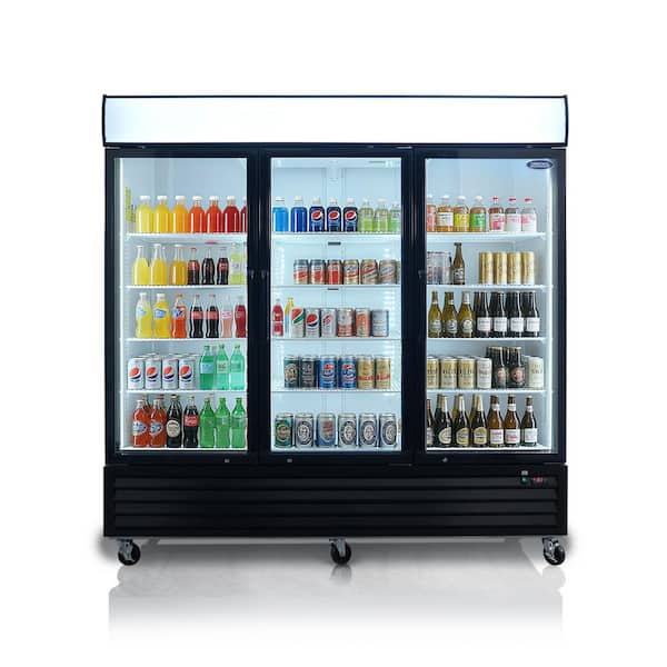 80 in. 70 cu. ft. Commercial Upright Merchandiser Refrigerator in Black with Tempered Glass Door and LED Top Panel