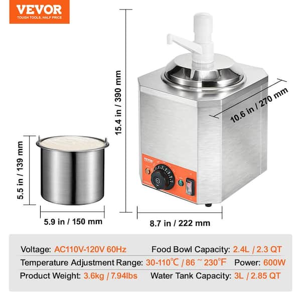 VEVOR Electric Cheese Dispenser with Pump 2.3 qt. Commercial Hot Fudge  Warmer, Plastic Pump Dispenser DRNZBBXG25LF01DD1V1 - The Home Depot