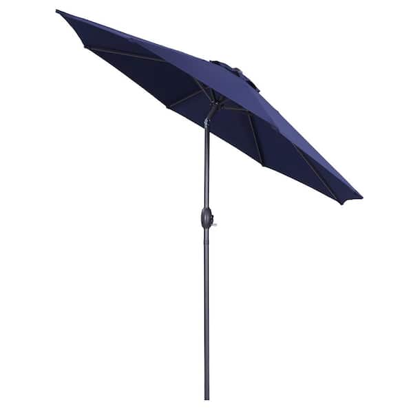 WELLFOR 9 ft. Market Patio Umbrella Push Button Tilt in Navy