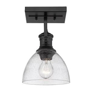 Hines 7 in. Black with Seeded Glass 1-Light Semi-Flush Mount