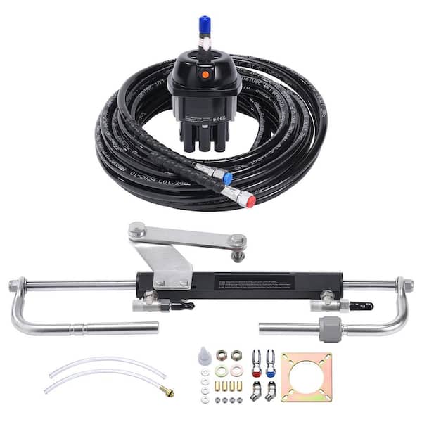 SKYSHALO Hydraulic Outboard Steering Kit, 90HP, Marine Boat Hydraulic Steering System, with Helm Pump Two-Way Lock Cylinder