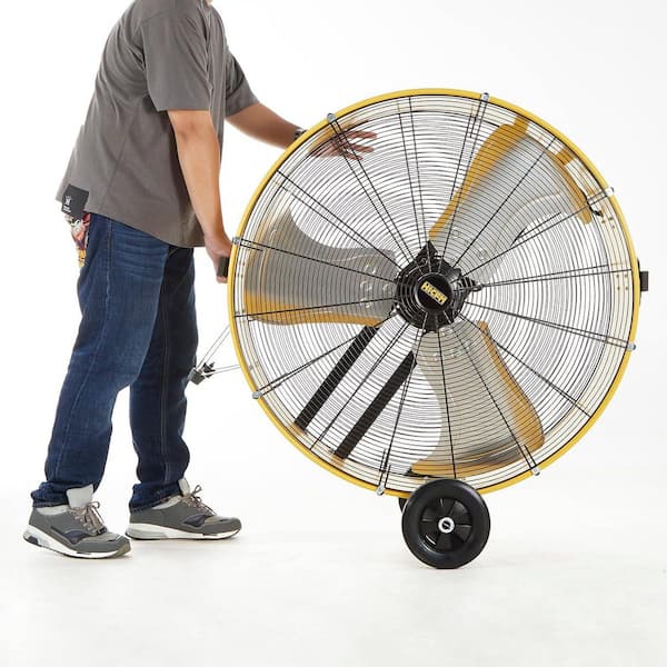 HICFM 36 in. 2-Speeds Drum Fan in Yellow with 4/5 HP Powerful Motor, 8 in. Wheels for Workshop, Garage, Industrial Room