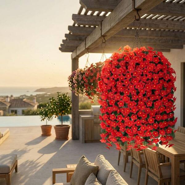 flower 出品 26.8 in. Red Indoor/Outdoor Hanging Artificial Daisy Orchid