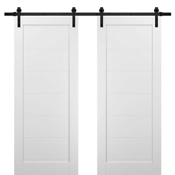 Sartodoors 42 in. x 84 in. 2 Panel White Solid Wood Sliding Barn Door with Hardware Kit