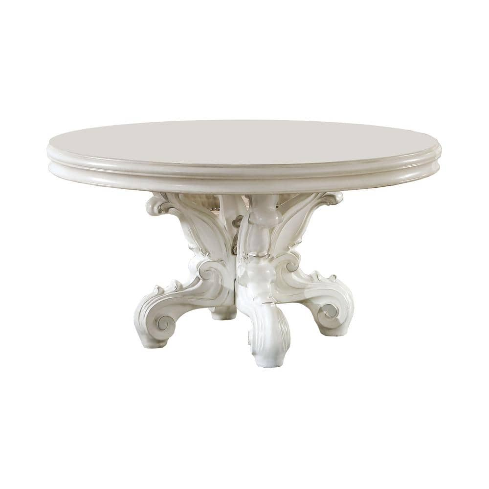 Versailles Bone White Wood Pedestal Dining Table Seats 6 -  Acme Furniture, DN01388