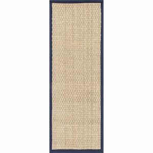 Hesse Checker Weave Seagrass Navy 2 ft. 6 in. x 6 ft. Indoor/Outdoor Runner Patio Rug