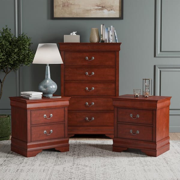 Furniture of America Burkhart Cherry 2 Drawer 21.63 in. W Set of 2 Nightstand and Chest