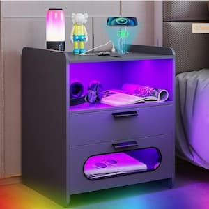 Grey 2-Drawers LED Nightstand 19.69 in. L x 15.75 in. W. x 22.83 in. H
