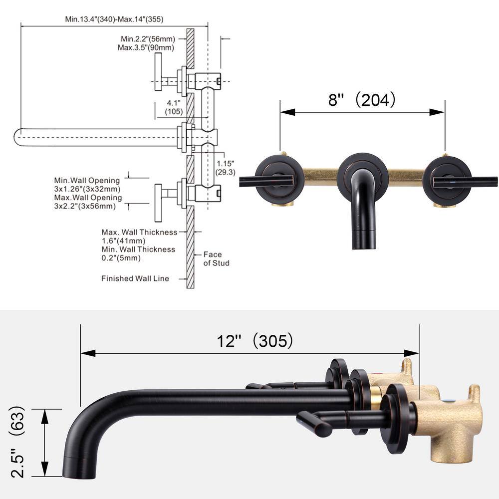 Oil Rubbed Bronze Wall Mounted Double Handle Tub Faucet