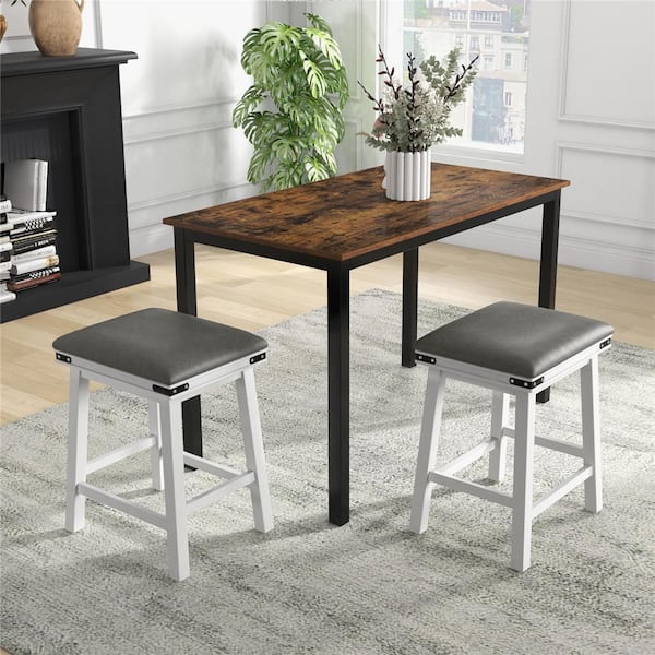 24 in. White Backless Wood Bar Stool Counter Stool with Faux Leather Seat (Set of 2)