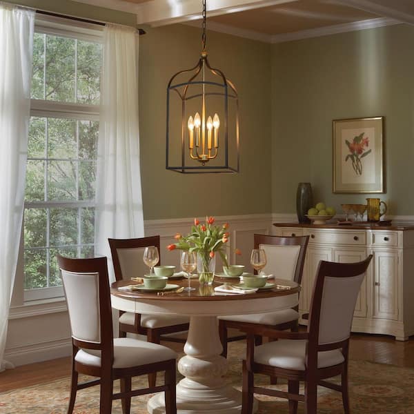 ZYZWMB 4-Light Matte Black Rectangle Lantern Chandelier for