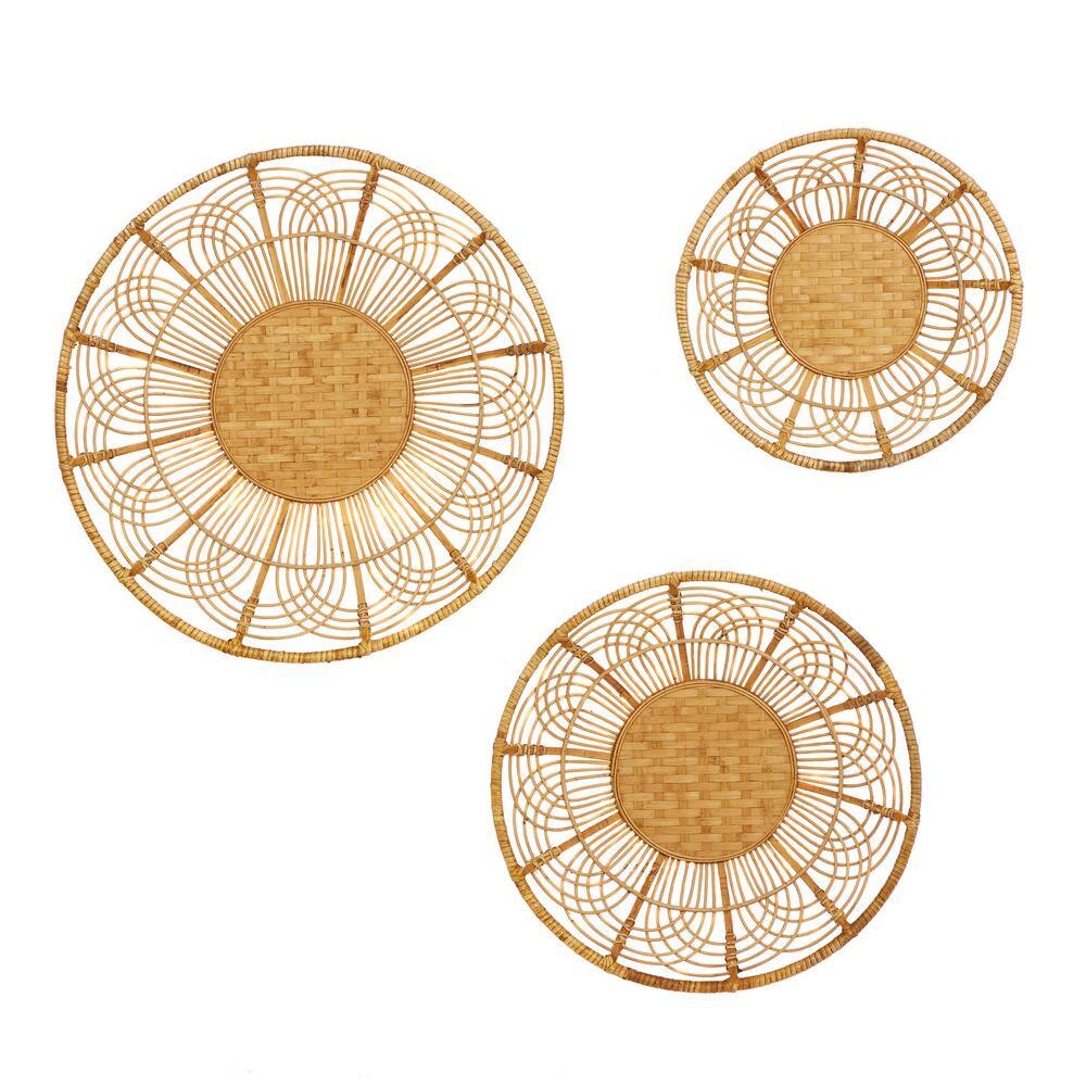 Boho Brown Rattan Floral Wall Decor Set of 3