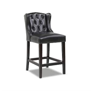 Richmond 27 in. Black Brown Faux Leather Armless Wingback Tufted Kitchen Counter Height Bar Stool with Wood Frame