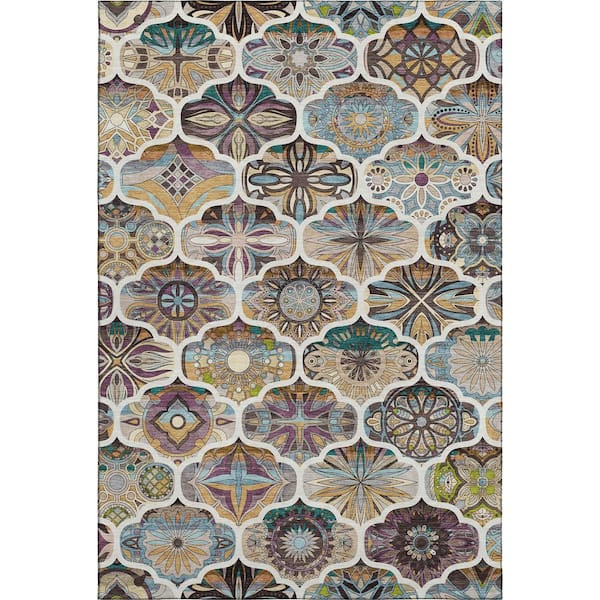 Mayfield Premium Machine Washable Abstract AMF2257 Beige 10 ft. x 14 ft. Area Rug