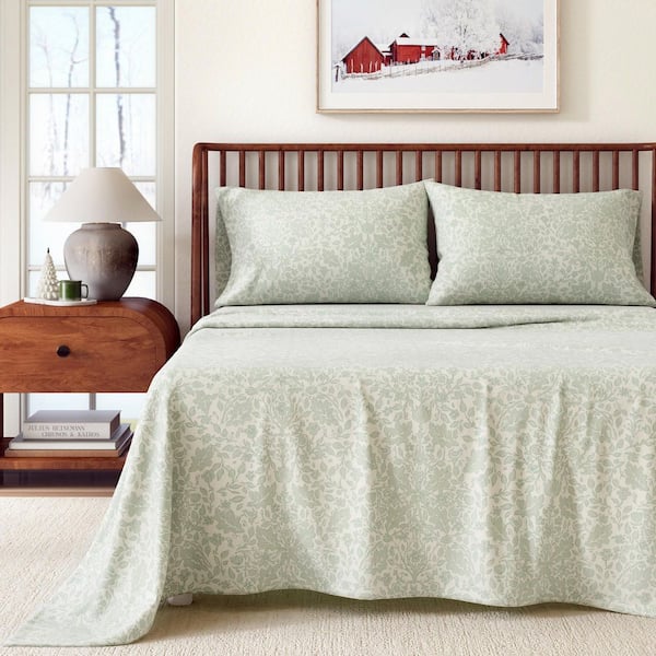 Turkish Cotton Winter Floral Printed Flannel Sheet Set, Twin, Floral Castle