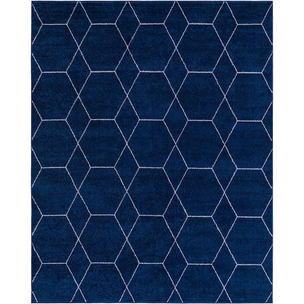 StyleWell Trellis Frieze Navy/Ivory Blue 8 ft. x 10 ft. Geometric Area Rug