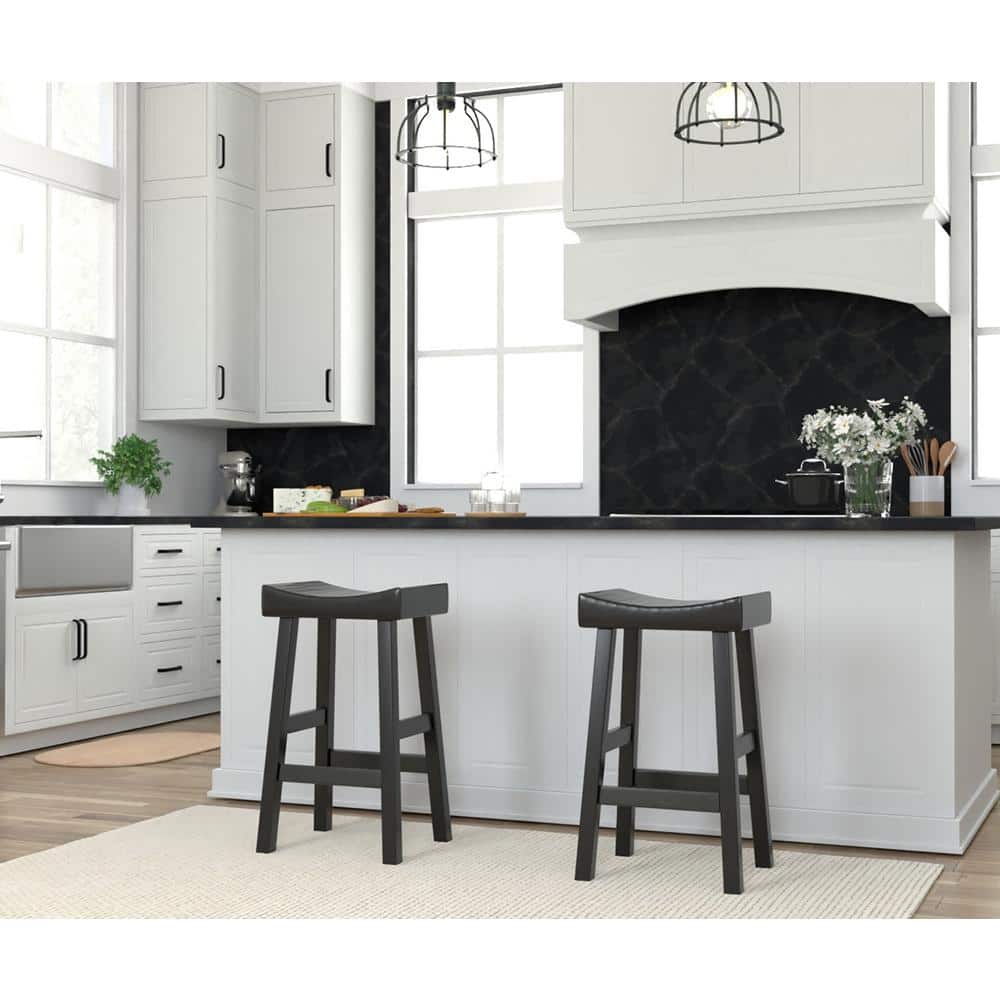 Black Wood 30" Saddle Style Backless Bar Stool