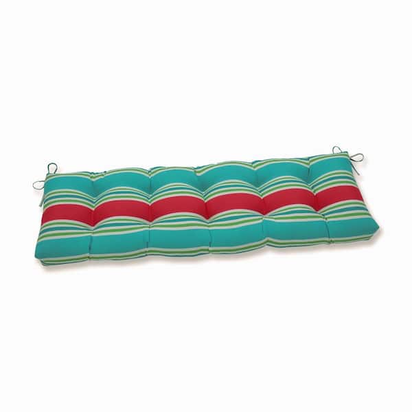Pillow Perfect Striped Rectangular Outdoor Bench Cushion in Green