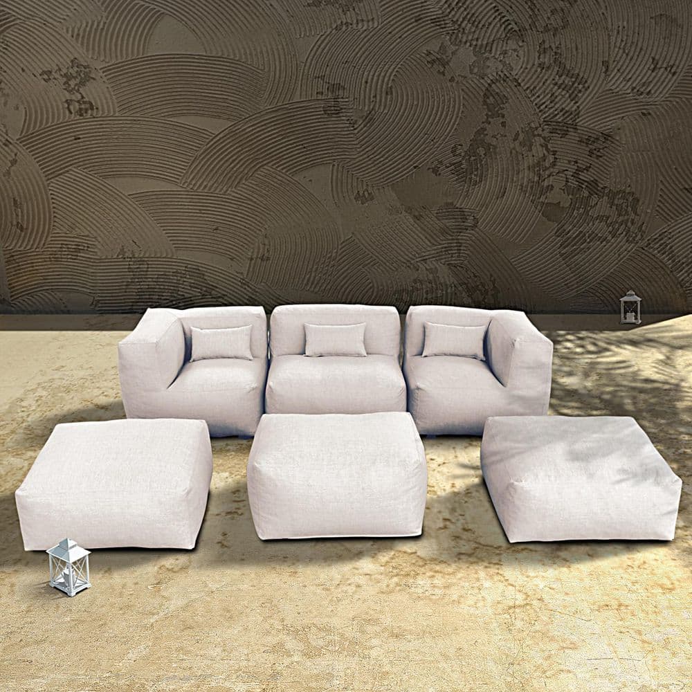 6 Piece Outdoor Chairs Sectional Conversation Patio Set, Olefin Patio Furniture Sectional Conversation Set (Light Beige)